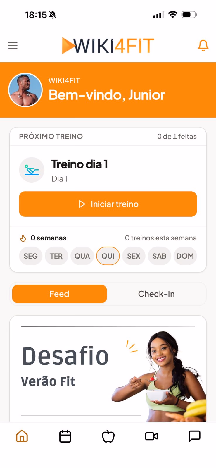 Tela inicial do aplicativo Wiki4Fit