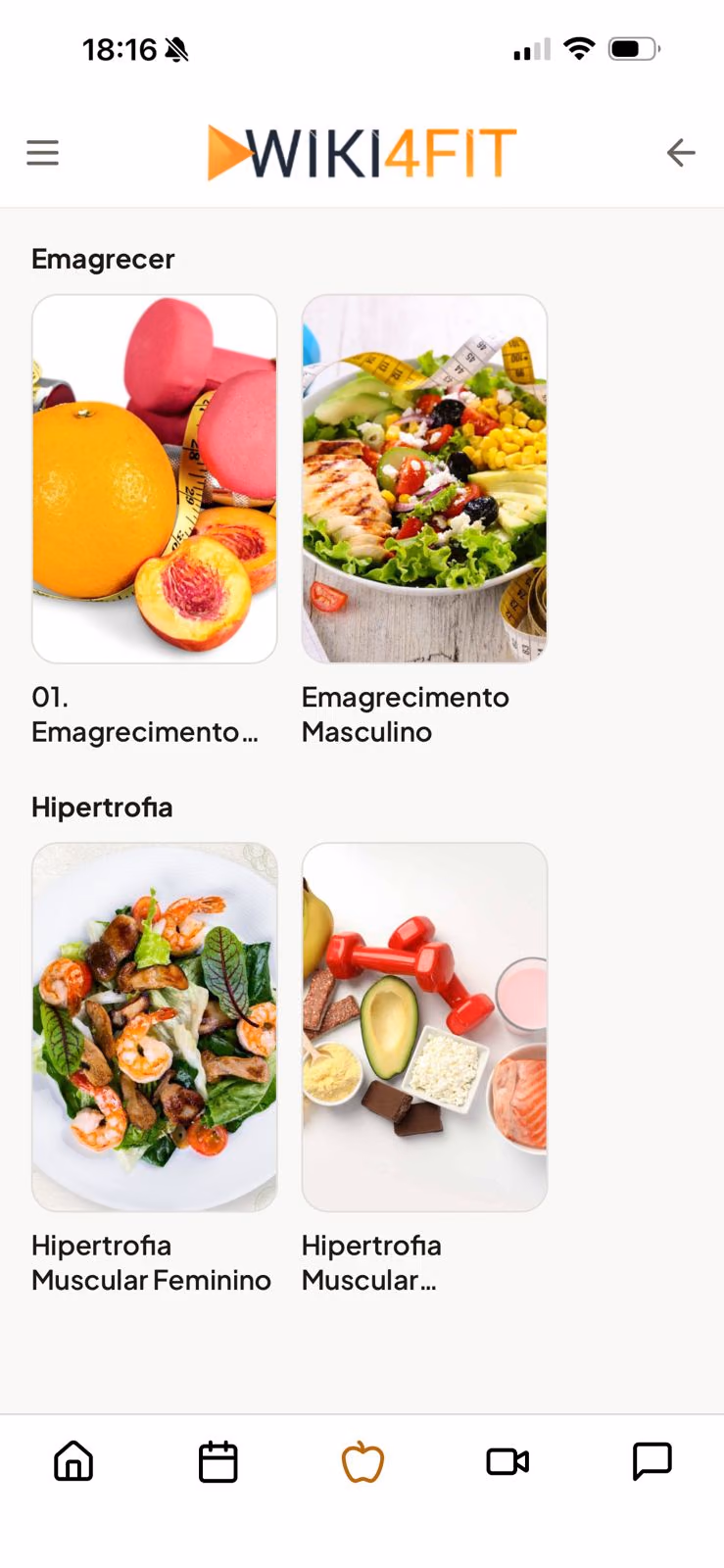 Conteúdos de nutrição no aplicativo Wiki4Fit